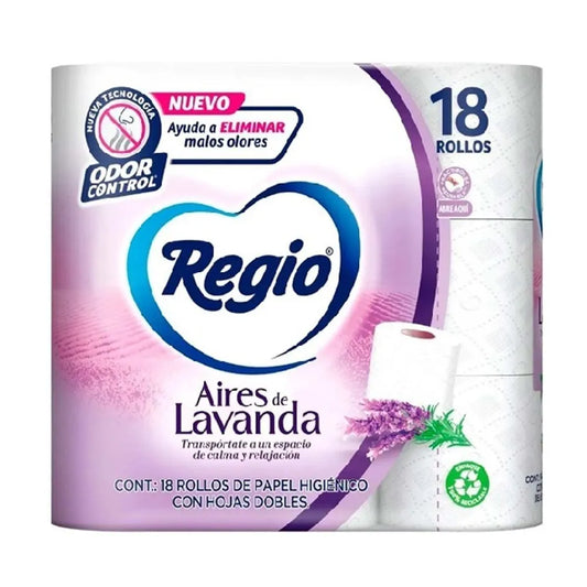 PAPEL HIGIENICO REGIO AIRES DE LAVANDA 230 HOJAS DOBLES 18pzs