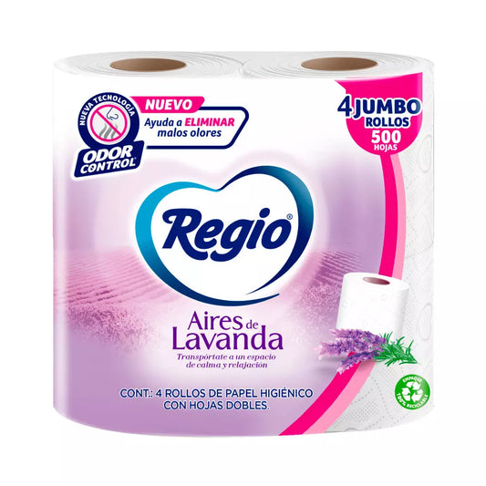 PAPEL HIGIENICOREGIO AIRES DE LAVANDA 500 HOJAS DOBLES 4pzs