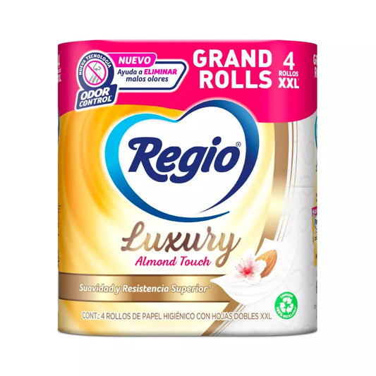 PAPEL HIGIENICO REGIO ALMOND TOUCH 180 HOJAS DOBLES 4pzs