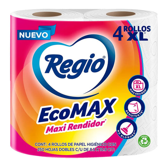 PAPEL HIGIENICO REGIO ECOMAX 250 HOJAS DOBLES 4pzs