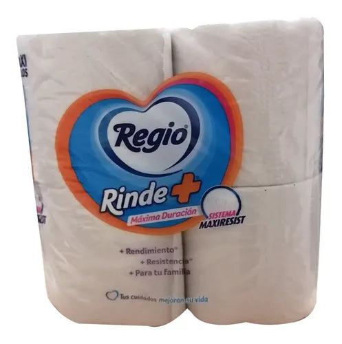 PAPEL HIGIENICO REGIO RINDE+ 375 HOJAS DOBLES 4+2pzs