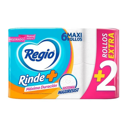 PAPEL HIGIENICO REGIO RINDE+ 375 HOJAS DOBLES 4+2pzs