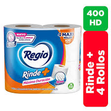 PAPEL HIGIENICO REGIO RINDE+ 400 HOJAS DOBLES 4pzs
