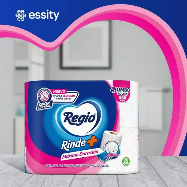 PAPEL HIGIENICO REGIO RINDE+ 500 HOJAS DOBLES 4+2pzs