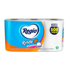 PAPEL HIGIENICO REGIO RINDE+ 500 HOJAS DOBLES 6pzs