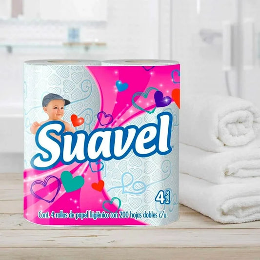 PAPEL HIGIENICO SUAVEL 200 HOJAS DOBLES 4pzs