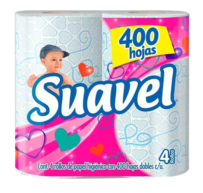 PAPEL HIGIENICO SUAVEL 400 HOJAS DOBLES 4pzs