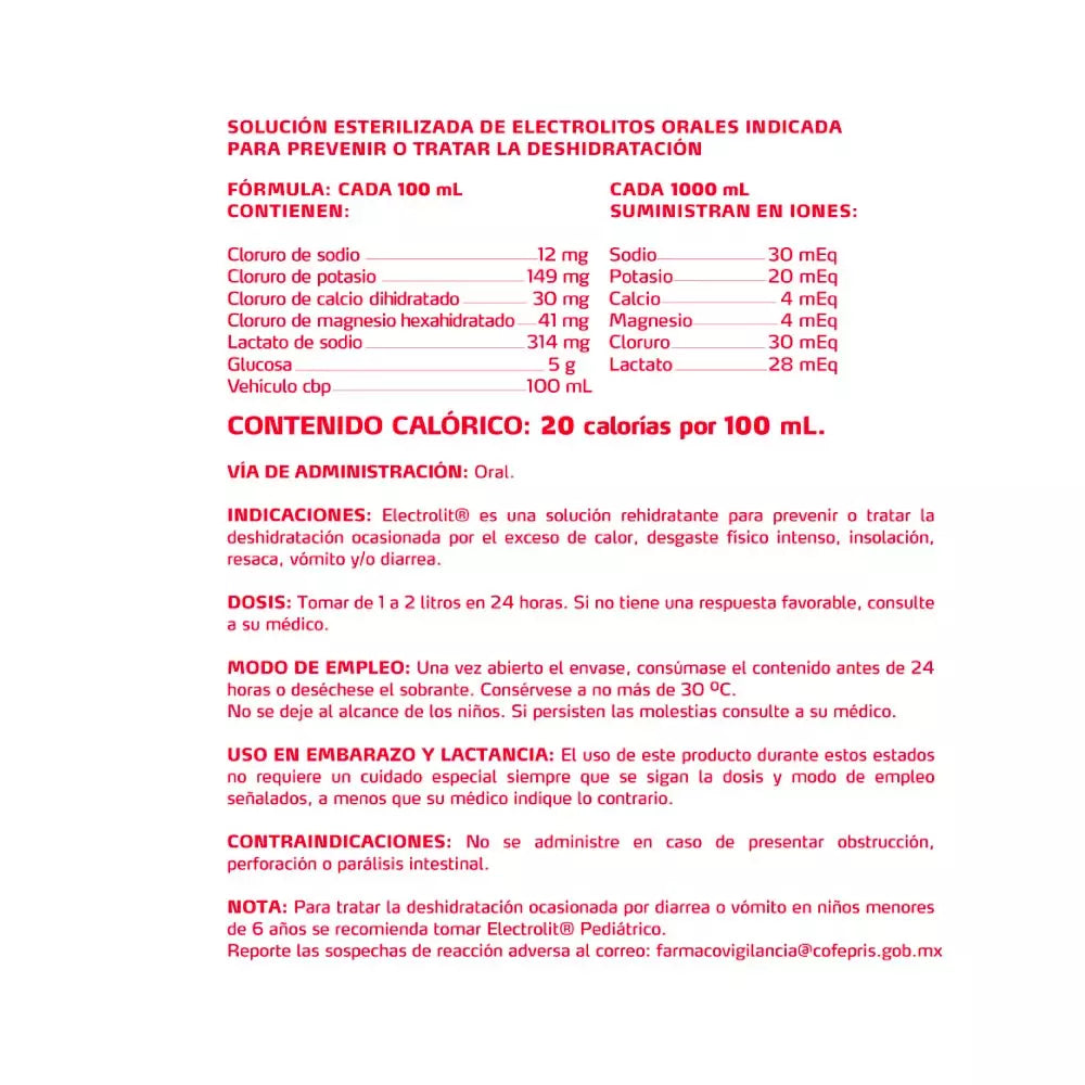 SUERO REHIDRATANTE ELECTROLIT PONCHE DE FRUTAS 12/625 ML