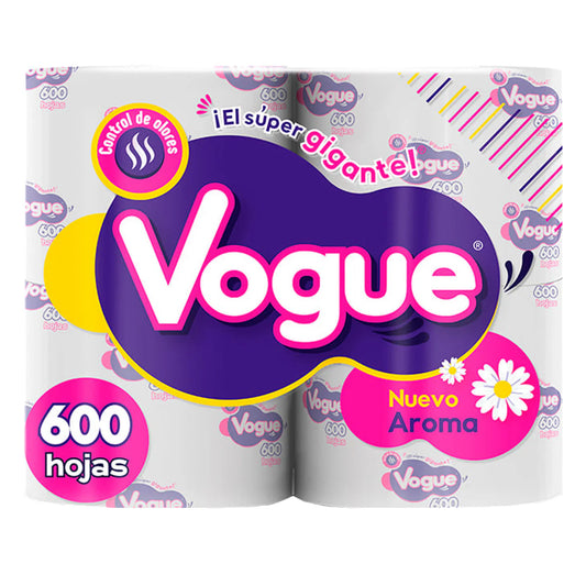 PAPEL HIGIENICO VOGUE MANZANILLA 600 HOJAS DOBLES 4pzs